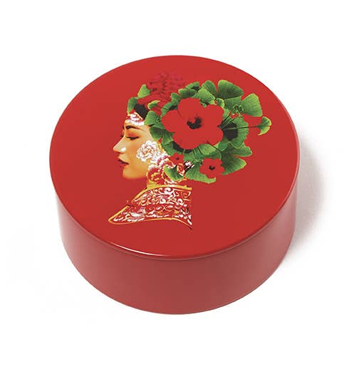 Lotus round metal tin box